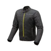 Giacca ROCKET, una giacca moto quattro stagioni con certificazione CE. Colore nero-giallo. Di TUCANO URBANO.